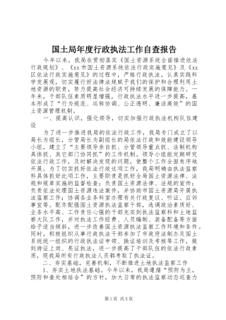 国土局年度行政执法工作自查报告