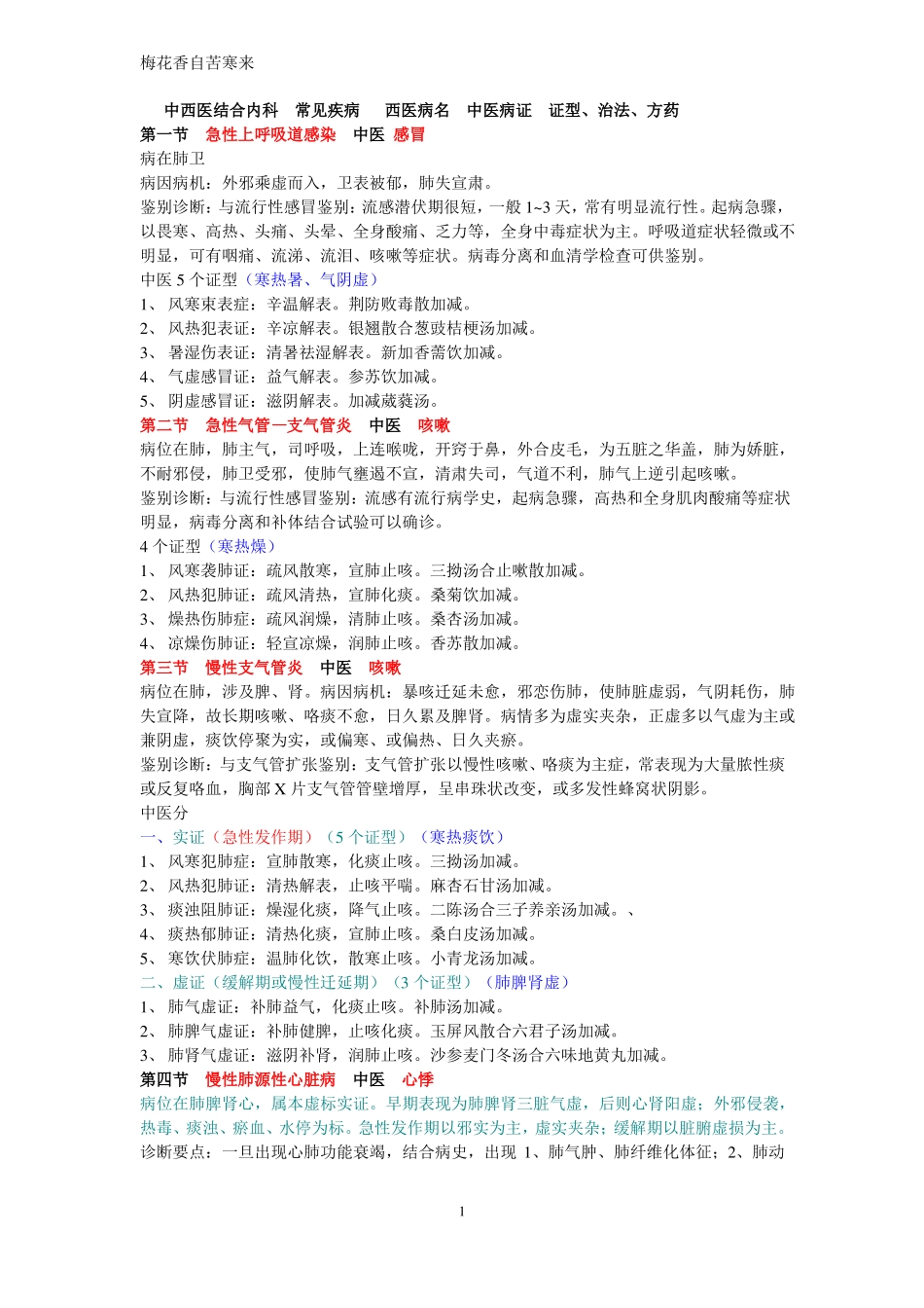 中西医结合内科中医病证证型_第1页