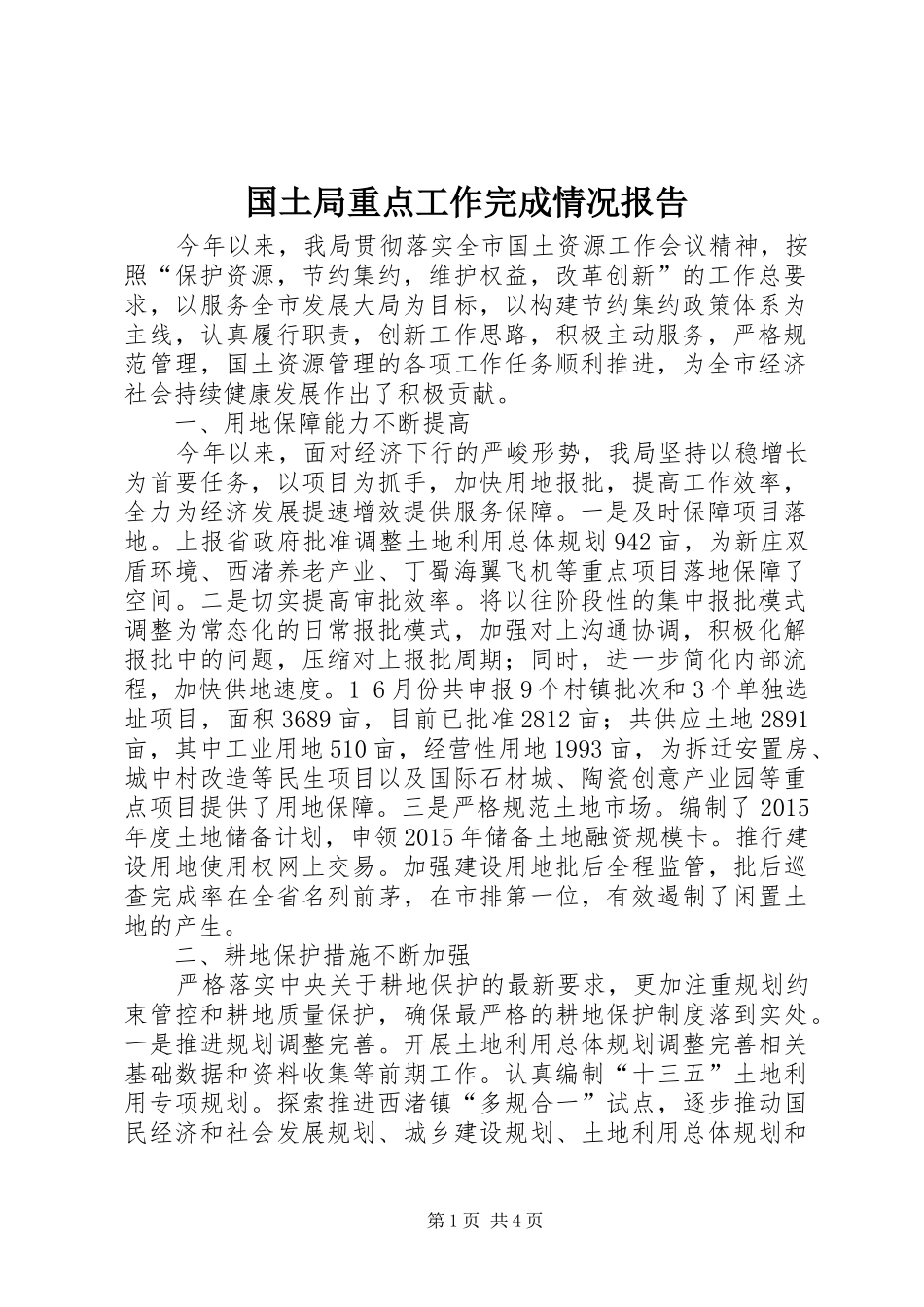 国土局重点工作完成情况报告_第1页