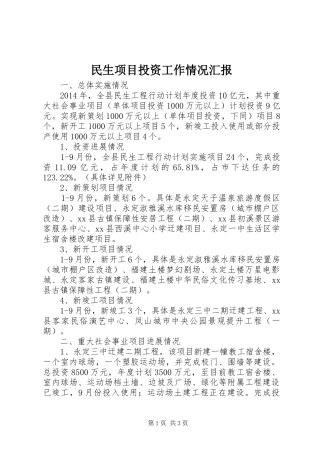 民生项目投资工作情况汇报