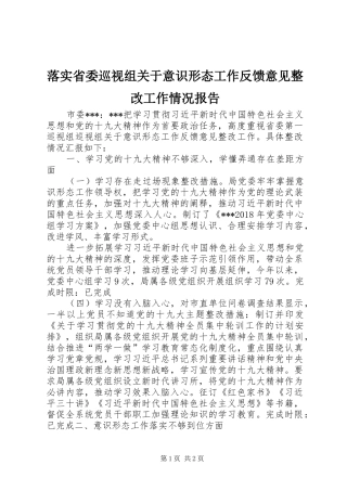 落实省委巡视组关于意识形态工作反馈意见整改工作情况报告