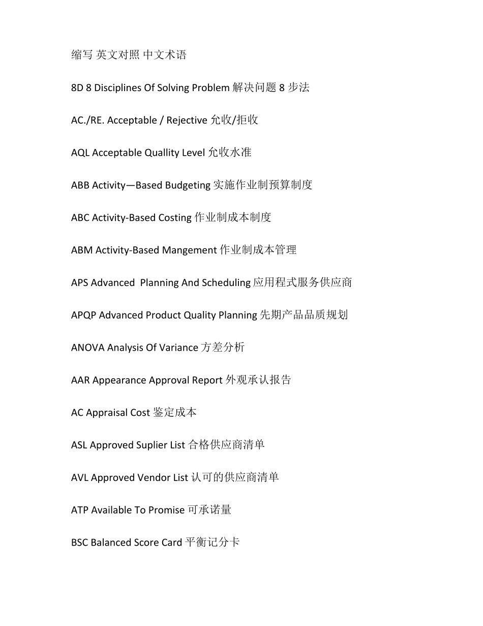 品质管理缩写英文对照打印_第1页