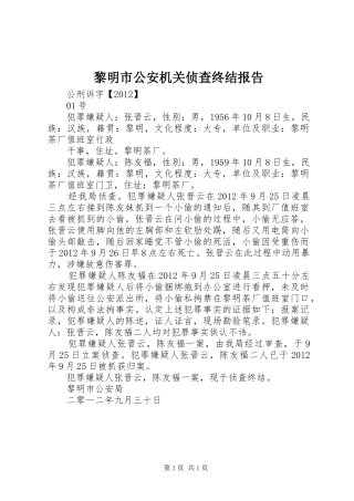 黎明市公安机关侦查终结报告