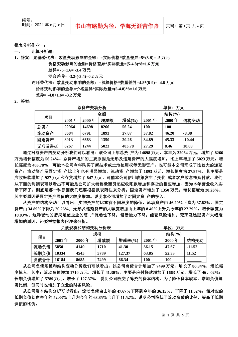 财务报表分析形成性考核答案_第1页