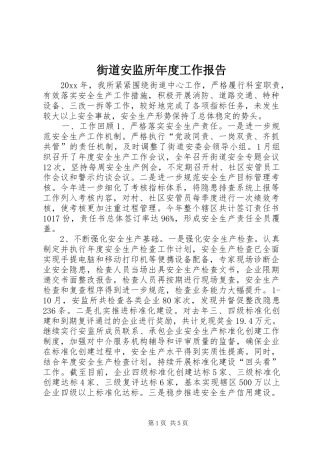 街道安监所年度工作报告