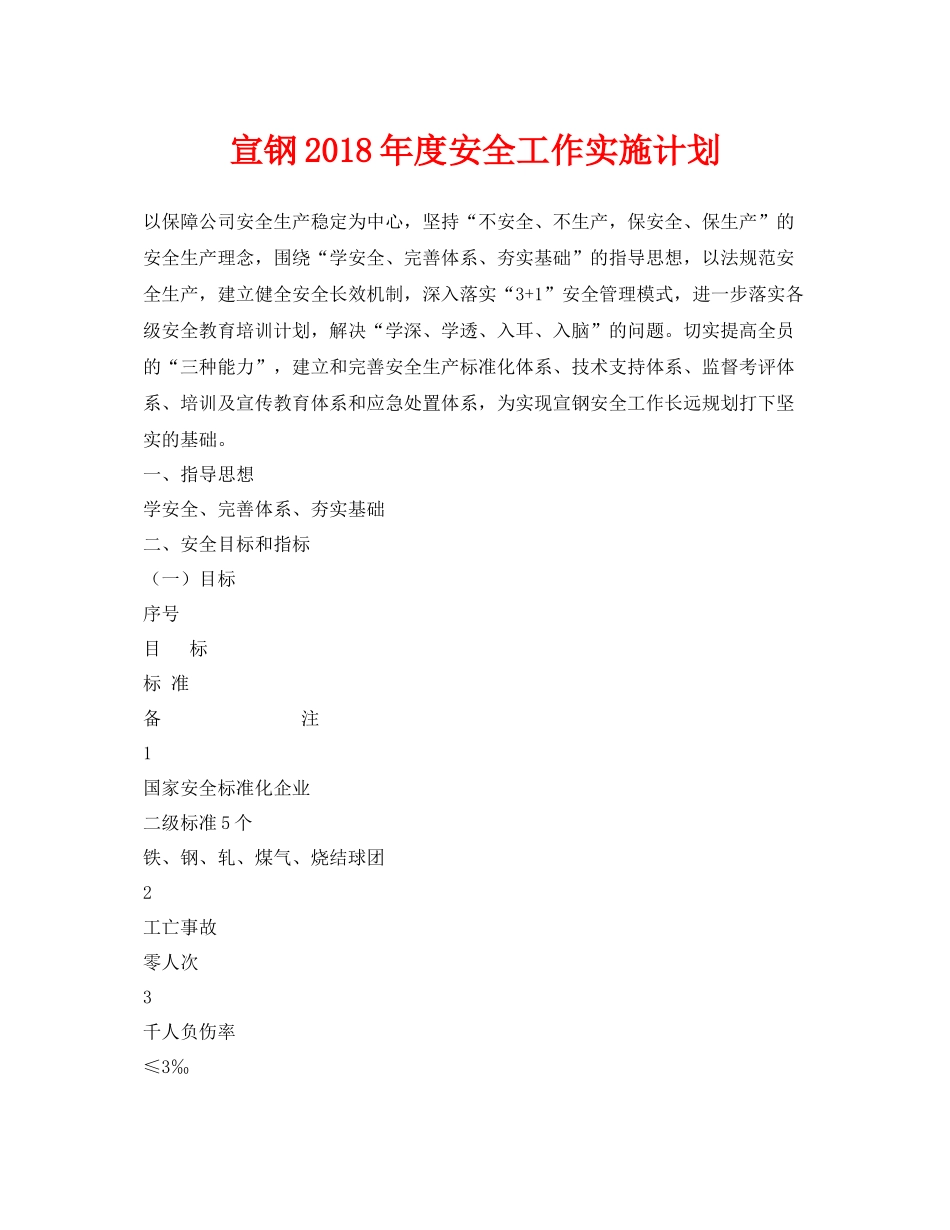 《安全管理文档》之宣钢2020年度安全工作实施计划_第1页