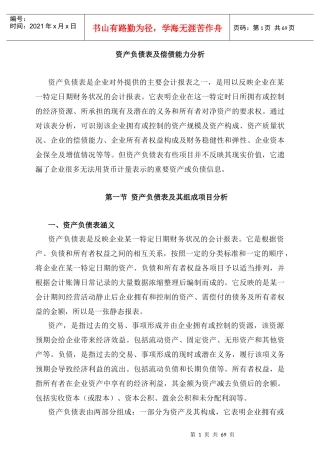 资产负债表及偿债能力分析(DOC 67页)