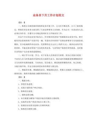 业务员下月工作计划范文 