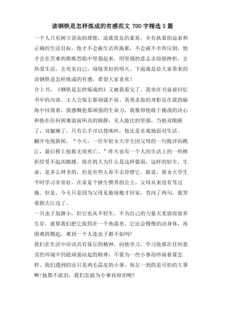 读钢铁是怎样炼成的有感范文700字5篇