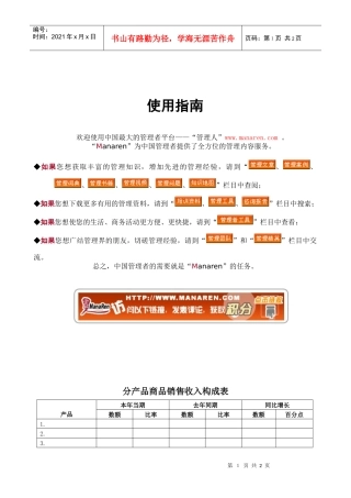 分产品商品销售收入构成表