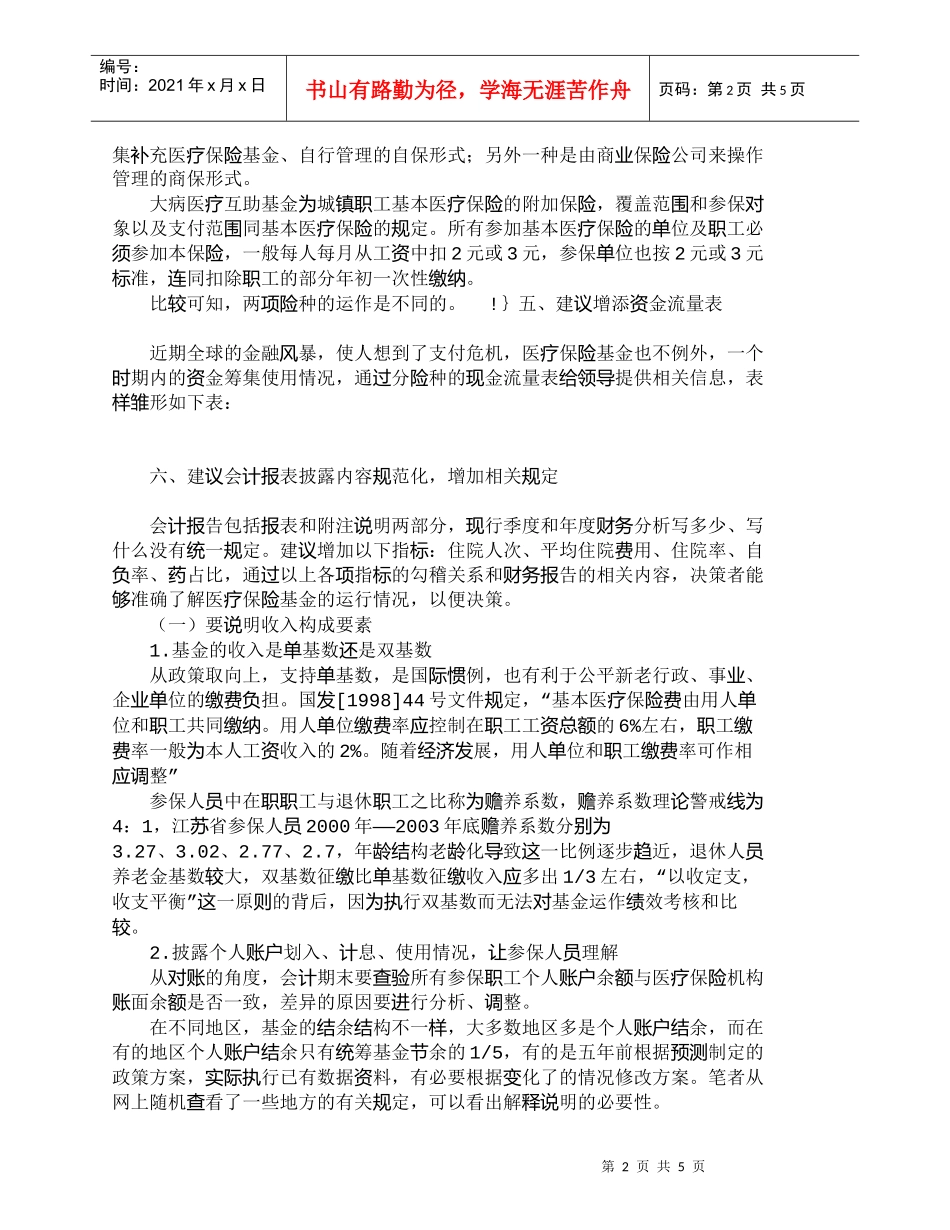 【精品文档-管理学】浅议医疗保险机构财务会计报告的缺陷_财务_第2页