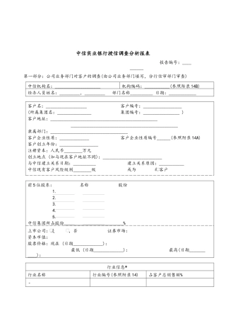 中信实业银行授信调查分析报表