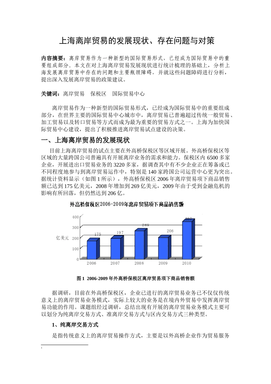 上海离岸贸易的发展现状、存在问题与对策_第1页