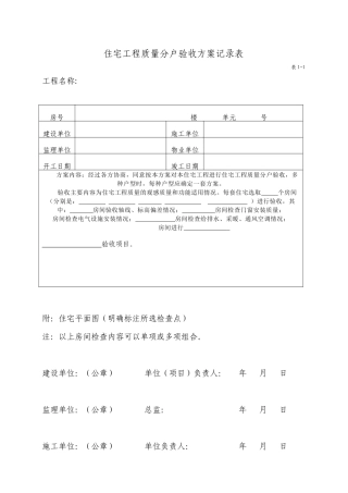 住宅工程质量分户验收工作表格汇编