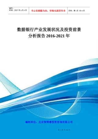数据银行产业发展状况及投资前景分析报告XXXX2021年