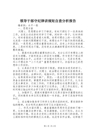 领导干部守纪律讲规矩自查分析报告