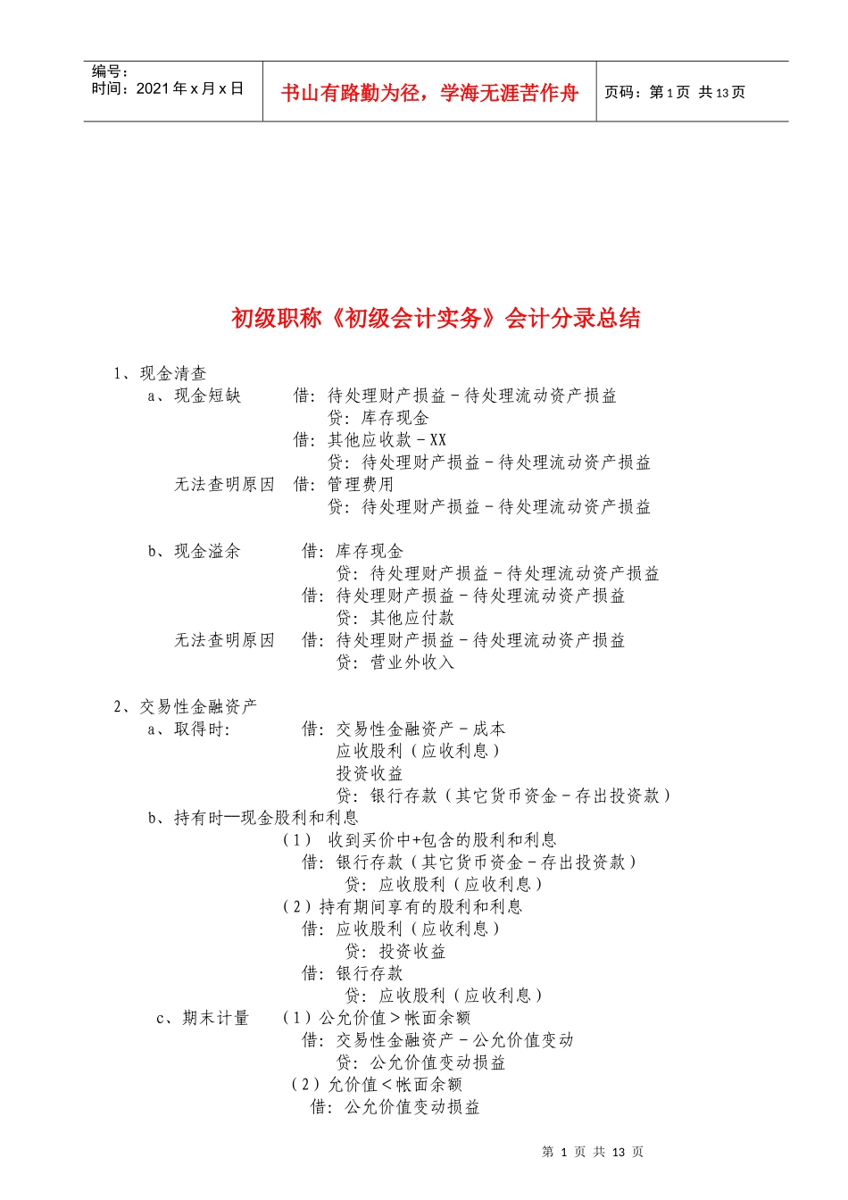 《初级会计实务》会计分录总结_第1页