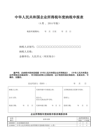 纳税申报表A类