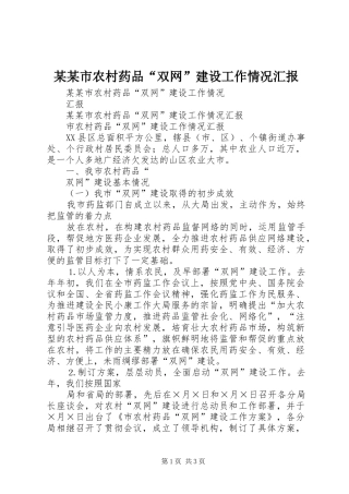 某某市农村药品“双网”建设工作情况汇报