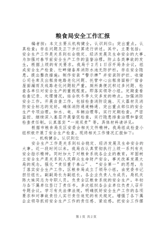 粮食局安全工作汇报