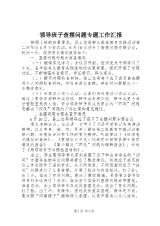领导班子查摆问题专题工作汇报