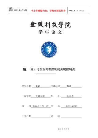 企业内部控制的关键点