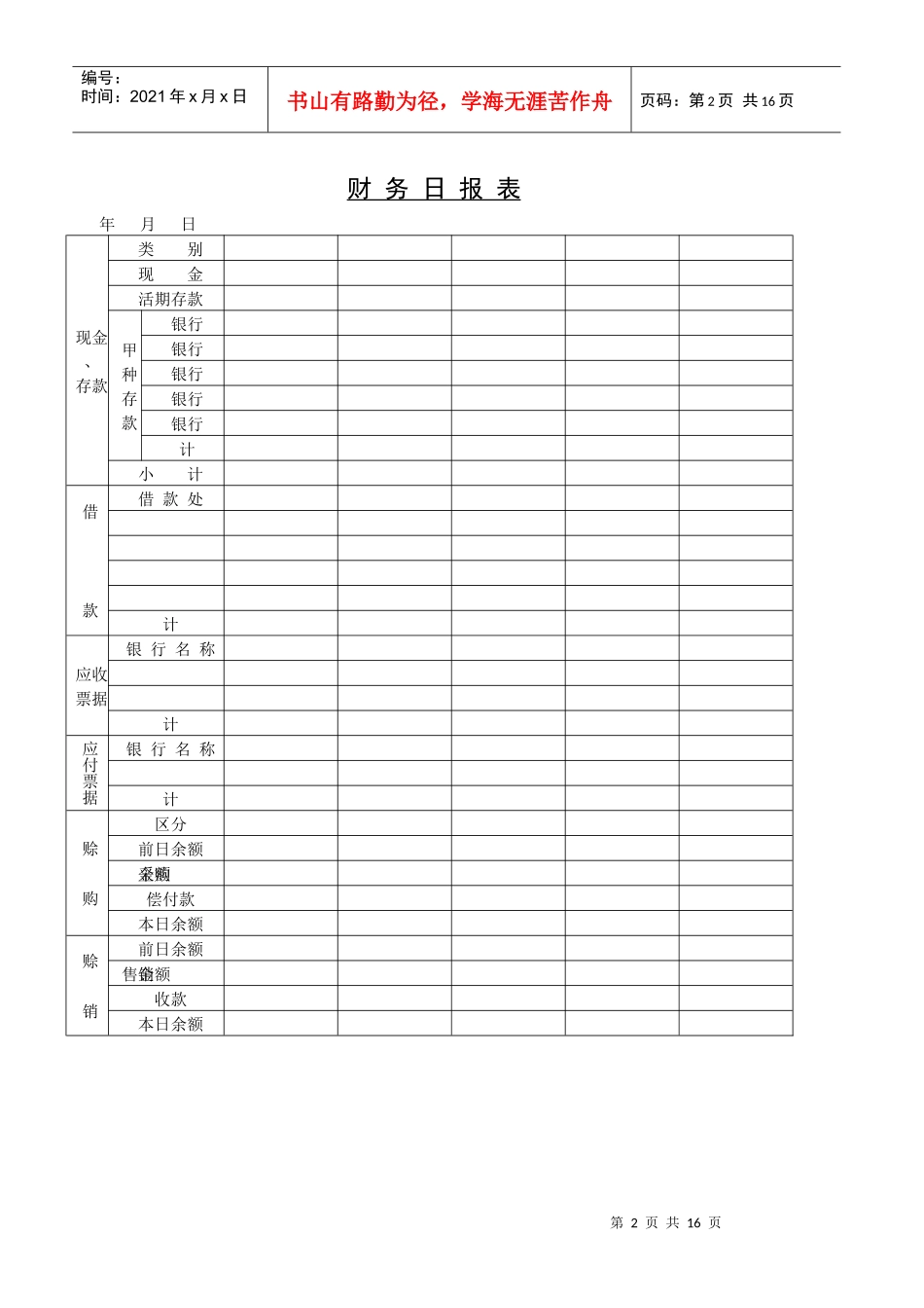 会计日报表模板_第2页