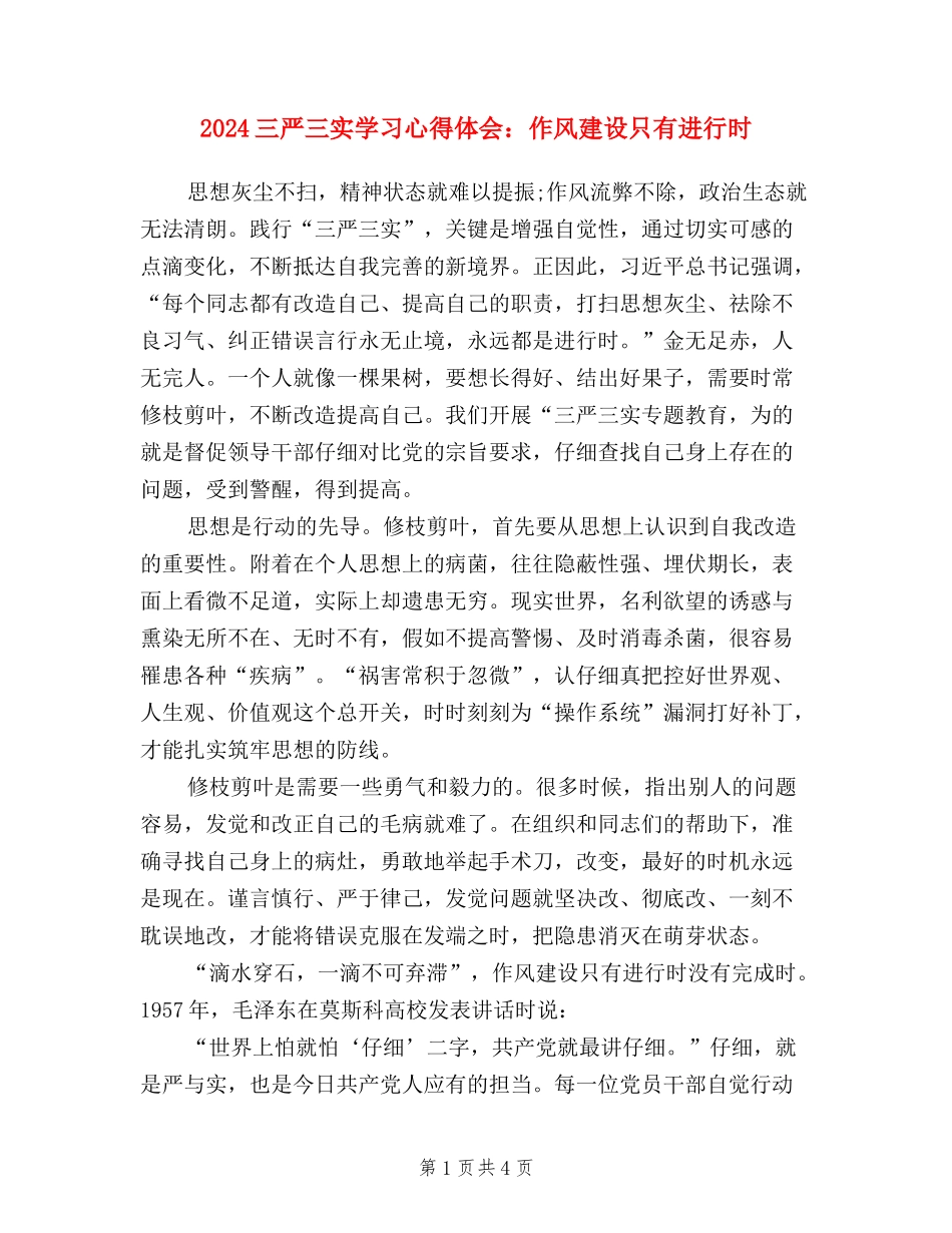 2024三严三实学习心得体会：作风建设只有进行时_第1页