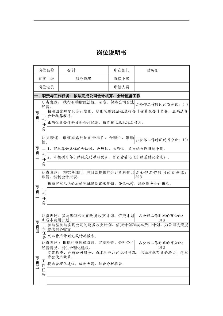 财务部会计黄焕宜岗位说明书_第1页