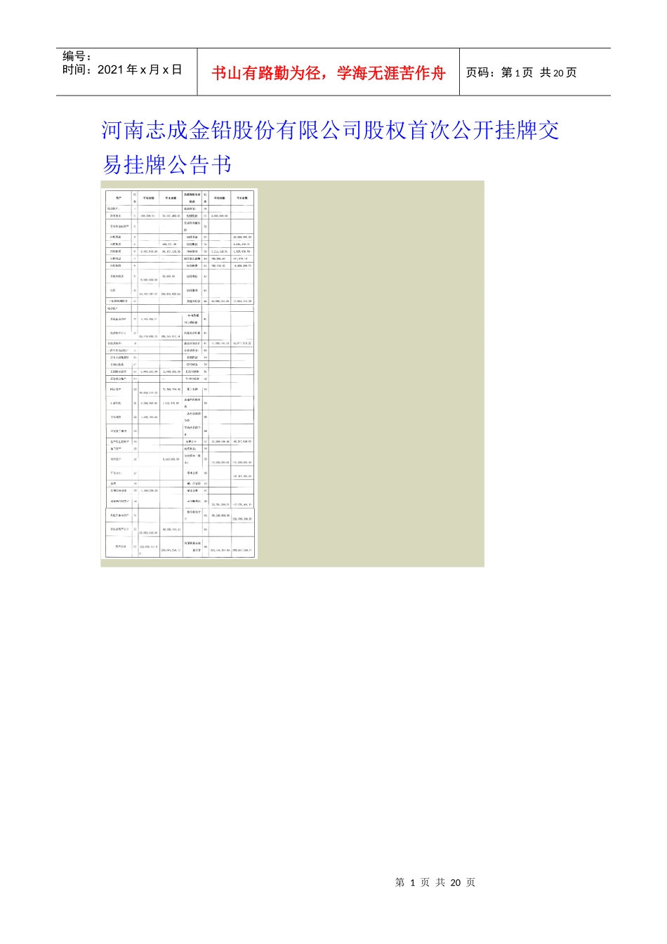 河南志成金铅股份有限公司股权首次公开挂牌交易挂牌公告书_第1页
