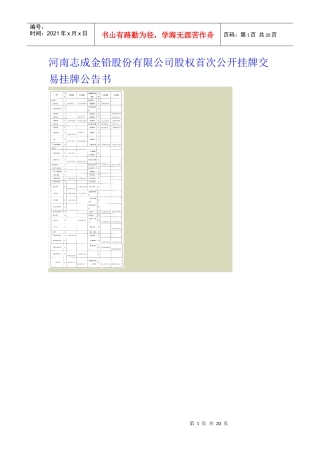 河南志成金铅股份有限公司股权首次公开挂牌交易挂牌公告书