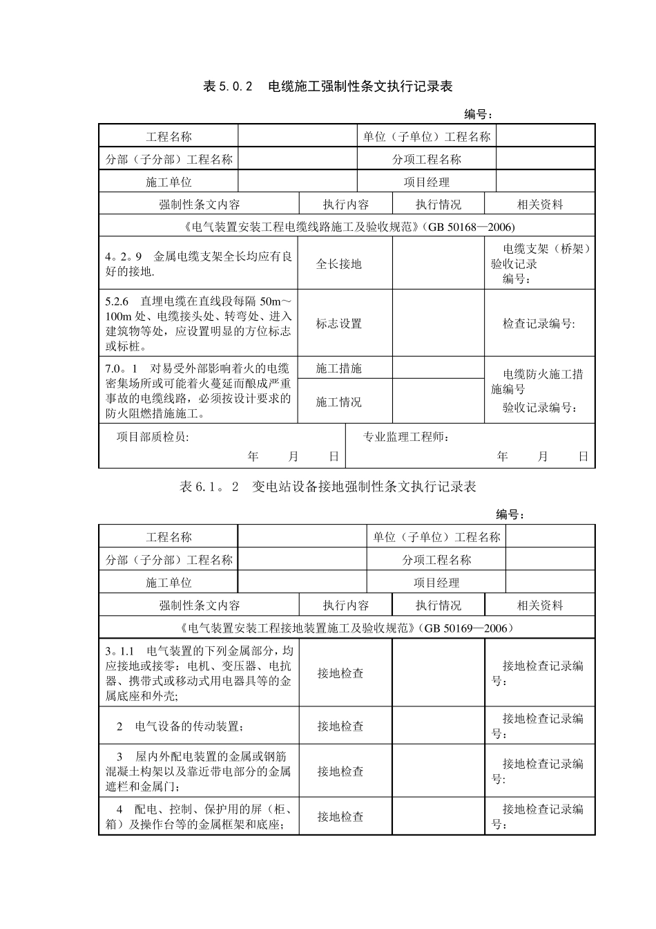 电气施工强条执行检查记录_第1页