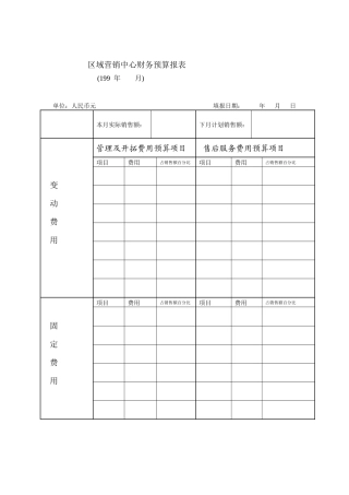 远铃区域营销中心财务预算报表