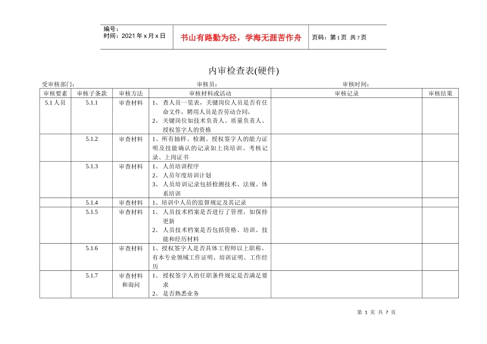 内审检查表(硬件)_第1页
