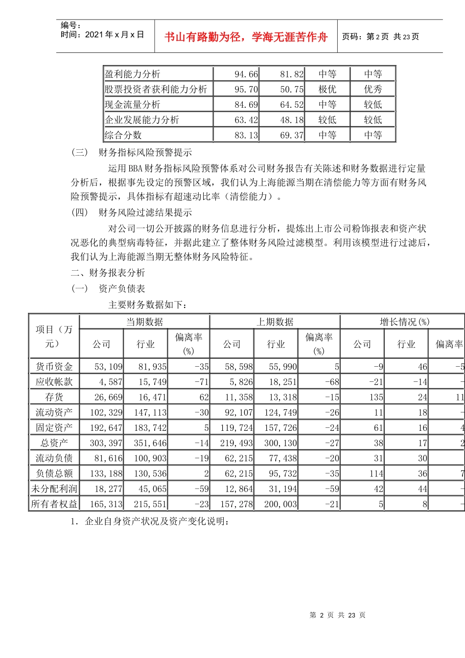 上海能源报告财务分析报告_第2页