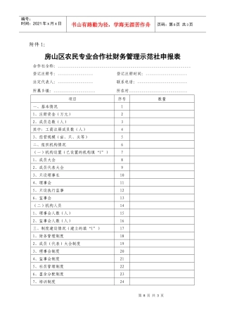 房山区农民专业合作社财务管理示范社申报表