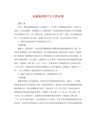 企业技术员个人工作计划 