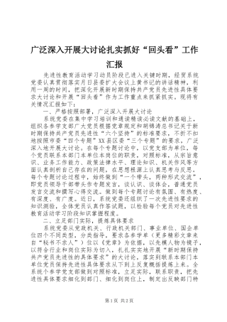 广泛深入开展大讨论扎实抓好“回头看”工作汇报