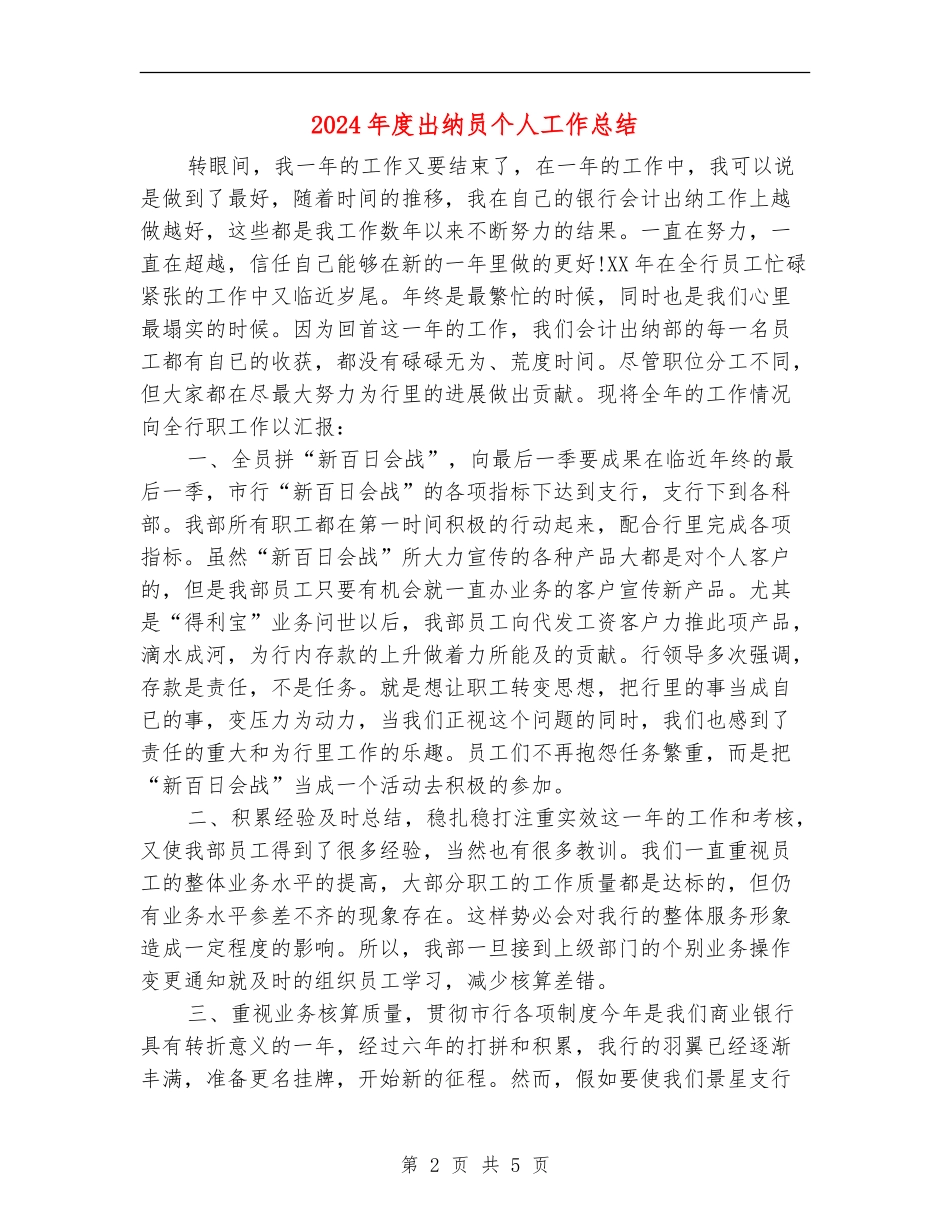 2024年度出纳员个人工作总结_第2页