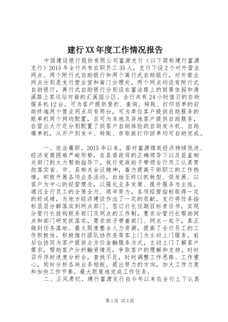 建行XX年度工作情况报告