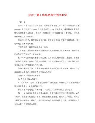 会计一周工作总结与计划200字 