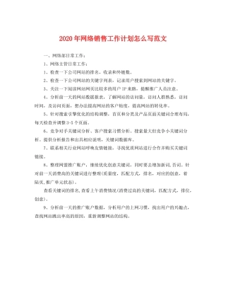 2020年网络销售工作计划怎么写范文 