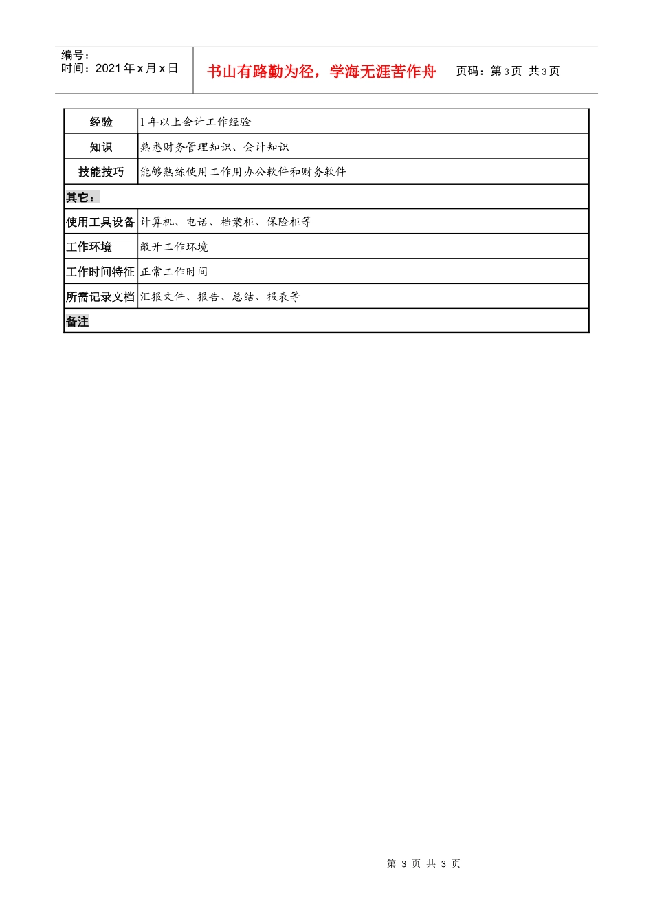 营业部出纳职务说明书_第3页