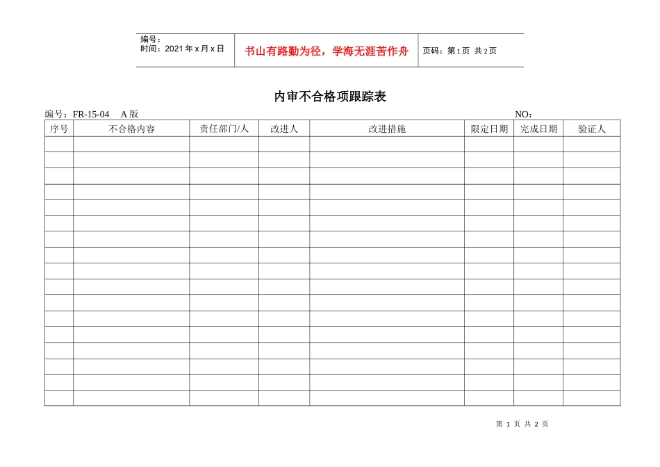 15-04内审不合格项跟踪表_第1页
