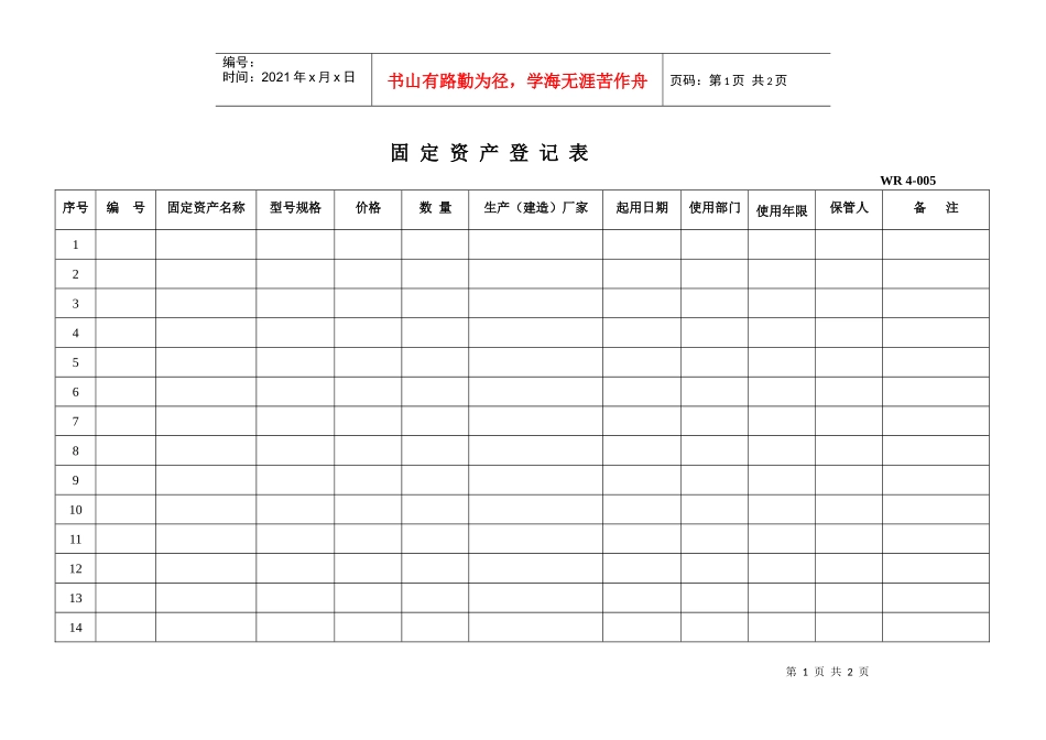某国有单位固定资产登记表_第1页