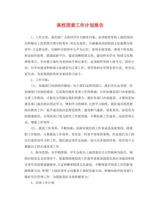 高校团委工作计划报告 