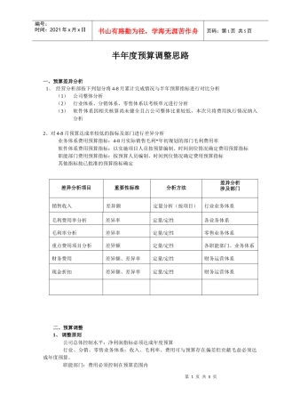 半年预算调整思路