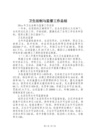 卫生法制与监督工作总结