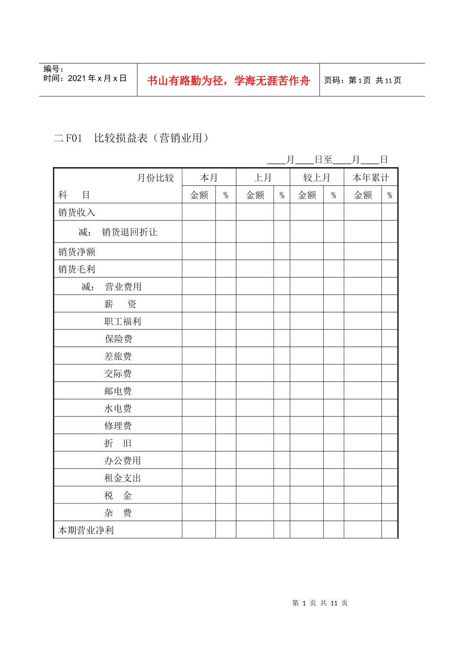 会计、财务管理--费用管理纵表格_第1页