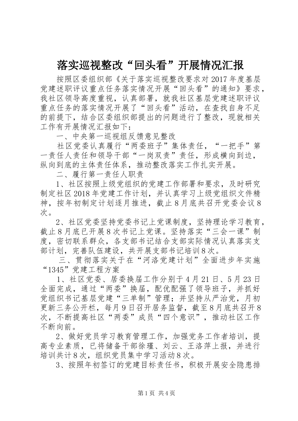 落实巡视整改“回头看”开展情况汇报_第1页